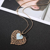 Hollow Heart Long Neck Pendant Suspension Necklace