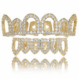 Hip Hop Teeth Grillz Set With Crystals Piercing Body Jewelry