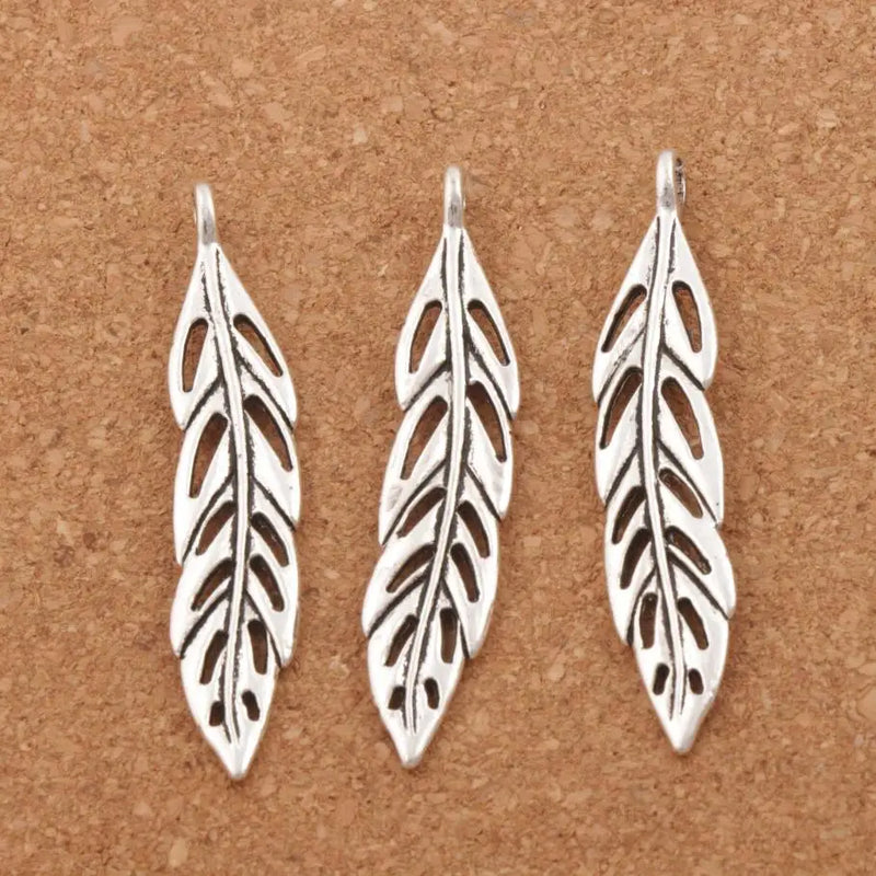15pcs Tibetan Silver Hollow Long Feather Charms Pendants L308 54x10.3mm