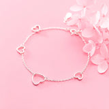 Love Hearts Bracelet 925 Sterling Silver Link Chain Sweet Romantic Jewelry