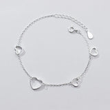 Love Hearts Bracelet 925 Sterling Silver Link Chain Sweet Romantic Jewelry