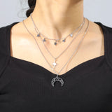 Hollow Moon Star Pendant Necklace Women's Choker Stainless Steel
