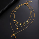Hollow Moon Star Pendant Necklace Women's Choker Stainless Steel
