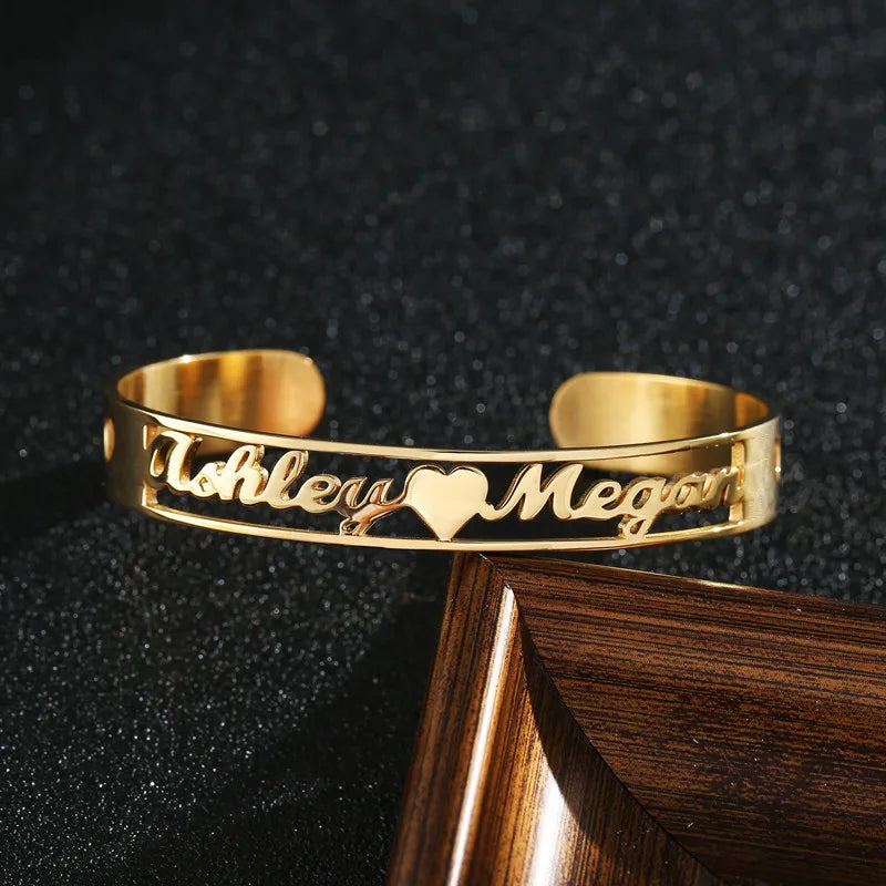 Personalized Hollow Nameplate Bracelet Cuff Bangle