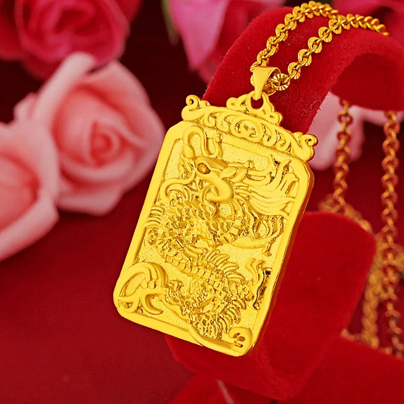 Yellow Dragon Pendant Necklace for Men Chain Brother Father Men's Jewelry