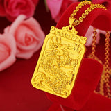 Yellow Dragon Pendant Necklace for Men Chain Brother Father Men's Jewelry