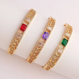 Circle Square CZ Bangle Pink/Blue/Red Bracelet Year Gift