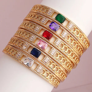 Circle Square CZ Bangle Pink/Blue/Red Bracelet Year Gift