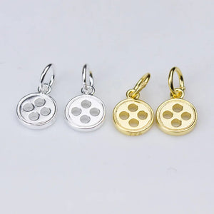 925 Silver Round Button Dangle Charms for DIY Jewelry Making