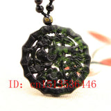 Double-sided Carved Birds Flowers Jade Pendant Green Necklace Charm