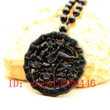 Double-sided Carved Birds Flowers Jade Pendant Green Necklace Charm
