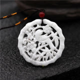 Double-sided Carved Birds Flowers Jade Pendant Green Necklace Charm