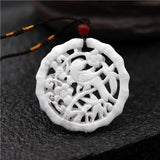 Double-sided Carved Birds Flowers Jade Pendant Green Necklace Charm