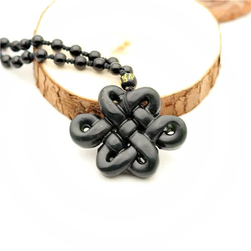 Chinese Knot Jade Pendant Green Necklace Amulet