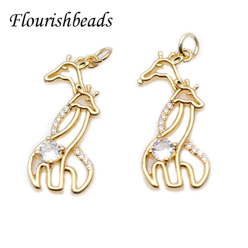 Nickel Paved CZ Beads Giraffe Animal Charms Pendant 10pcs/lot