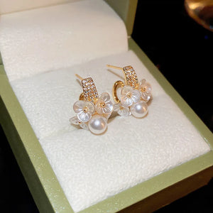 Pearl Flower Hoop Earrings Daily Versatile Jewelry