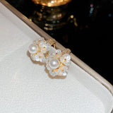 Pearl Flower Hoop Earrings Daily Versatile Jewelry