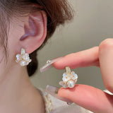 Pearl Flower Hoop Earrings Daily Versatile Jewelry