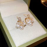 Pearl Flower Hoop Earrings Daily Versatile Jewelry
