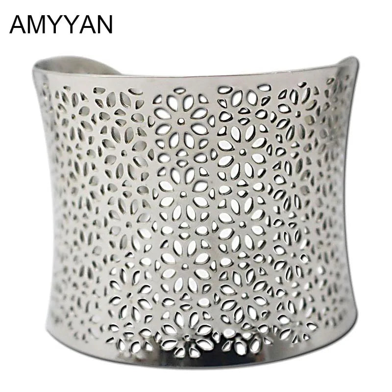 Punk Silver Steel Wide Cuff Bracelet