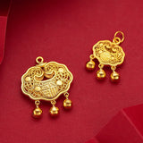 Hollow Pure 14k Plated Lock Pendant Necklace Chinese Wealth Jewelry Gift