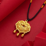 Hollow Pure 14k Plated Lock Pendant Necklace Chinese Wealth Jewelry Gift