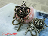 Antique Bronze 3D Rose Charms Pendant Lot of 6
