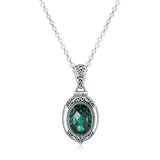 925 Silver Pendant with Green and Pink Crystal Inlay