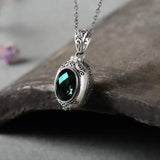 925 Silver Pendant with Green and Pink Crystal Inlay