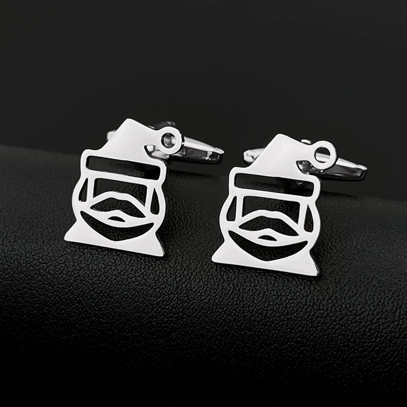 Hollow Santa Cufflinks Stainless Steel Christmas Twins Cuffs Jewelry