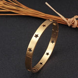 Crystal Engraved Star Bangle Bracelet Stainless Steel