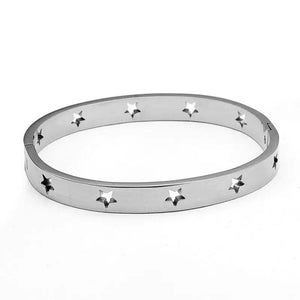 Crystal Engraved Star Bangle Bracelet Stainless Steel