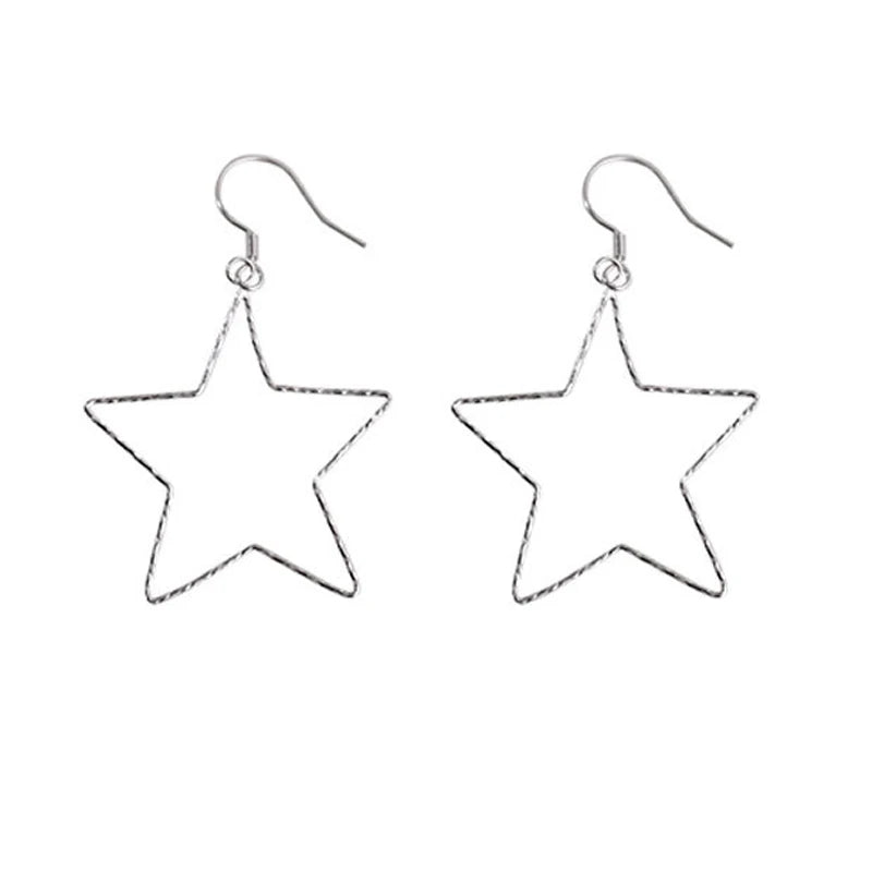 Vintage Hollow Star Earrings 925 Sterling Silver Dangle Ear Rings