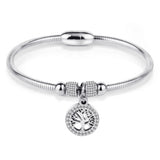 Hollow Tree Flower Bracelets Women Stainless Steel Crystal Charm Bracelets
