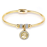 Hollow Tree Flower Bracelets Women Stainless Steel Crystal Charm Bracelets