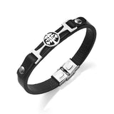 Hollow Tree Stainless Steel Metal Plate Leather Bracelet