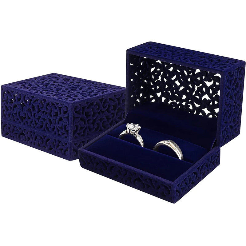 Hollow Velvet Ring Box Double Jewelry Case For Wedding Proposal