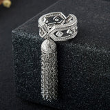 Vintage Rhombus Shield Crystal Tassel Finger Ring