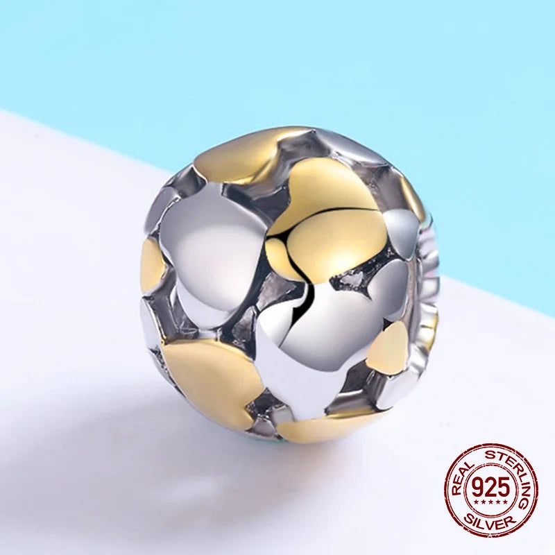 925 Sterling Silver Hollow Heart Charm Bangle Bracelet Beads