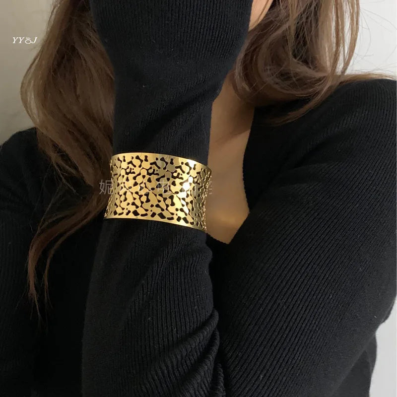 Hollow Cutout Wide Open Cuff Bangles for Women Statement Winter Bangles