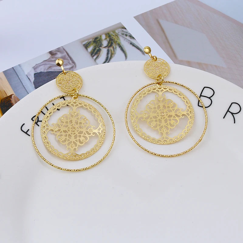 Textured Round Clip Earrings No Piercing for Women