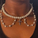 Holy Bead Collar Cross Pearl Charm Necklace