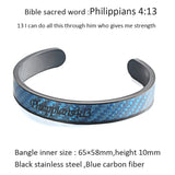 Philippians 4:13 Carbon Fiber Stainless Steel Cuff Bangle Bracelet