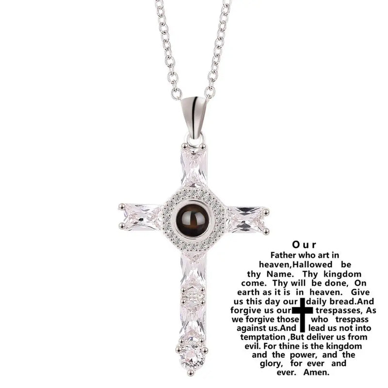 Jesus Christ Photo Projection Necklace with Picture Christian Cross Pendant