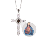 Jesus Christ Photo Projection Necklace with Picture Christian Cross Pendant