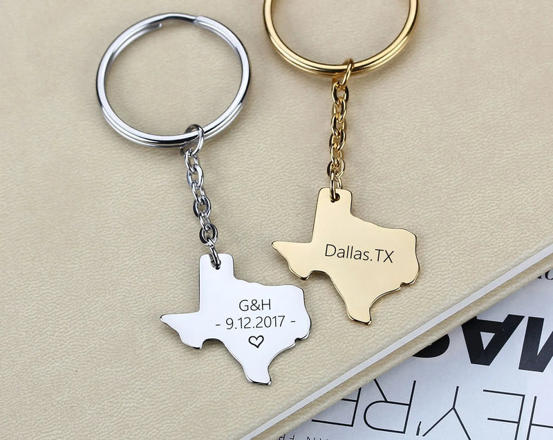 Home Keychain State Keychain Hand Stamped Gift Continent Keychain