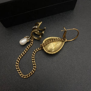 Vintage Water Drop Earrings Chain Pearl Ear Cuffs