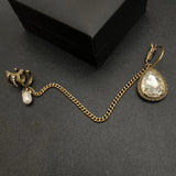 Vintage Water Drop Earrings Chain Pearl Ear Cuffs