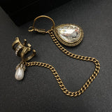 Vintage Water Drop Earrings Chain Pearl Ear Cuffs