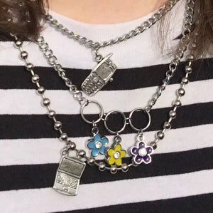 Homemade Flower Pendant Chain wind punk Flower Necklace
